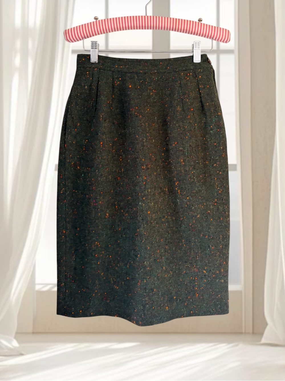 VTG Valentino Miss V Green Marbled Wool Pencil Skirt Size XS/S